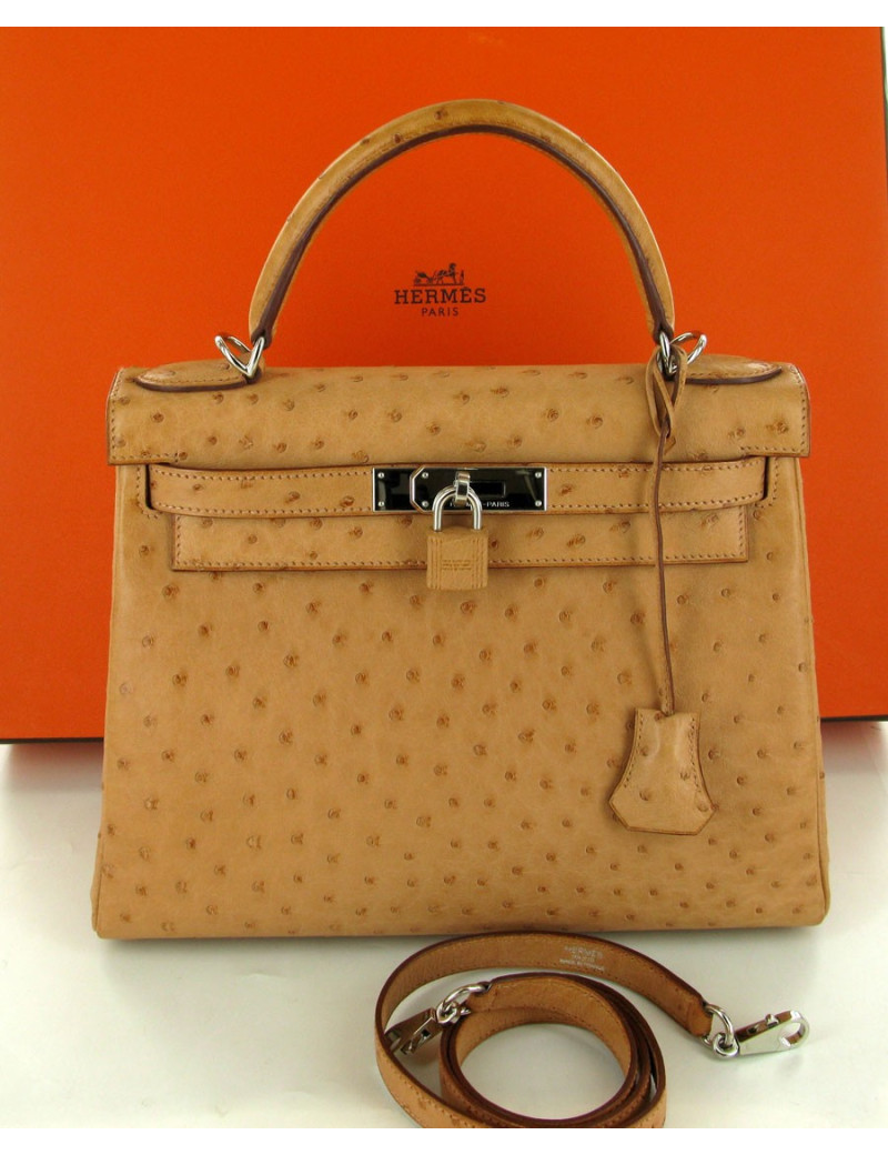 Kelly II 28 HERMÈS autruche naturel