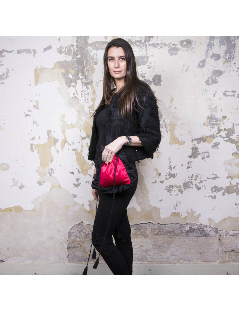 Minaudière YSL YVES SAINT LAUREN en satin duchesse  rouge et noir