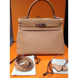 Kelly II 28 HERMES ostrich natural