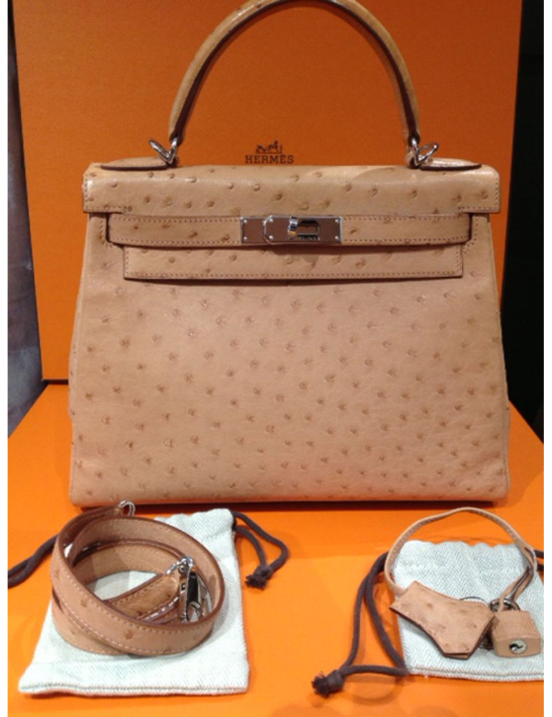 Kelly II 28 HERMÈS autruche naturel