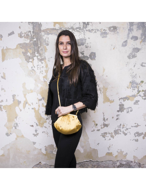 Mini sac du soir CHRISTIAN DIOR en satin duchesse ocre jaune