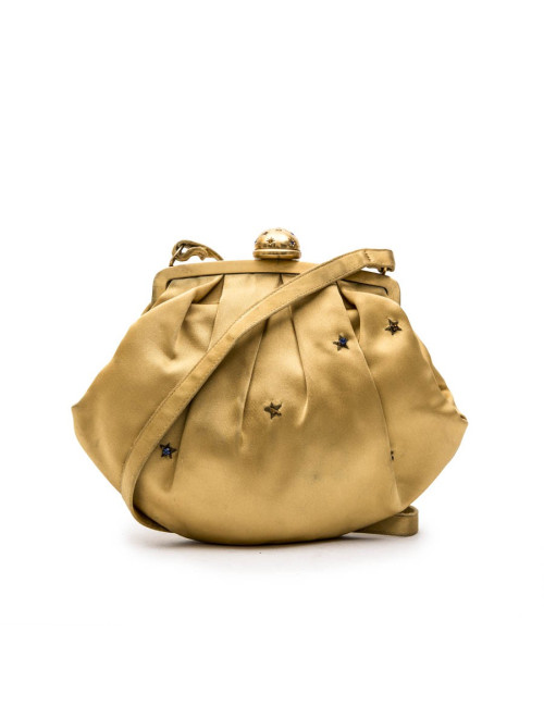Mini sac du soir CHRISTIAN DIOR en satin duchesse ocre jaune