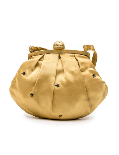 Mini sac du soir CHRISTIAN DIOR en satin duchesse ocre jaune