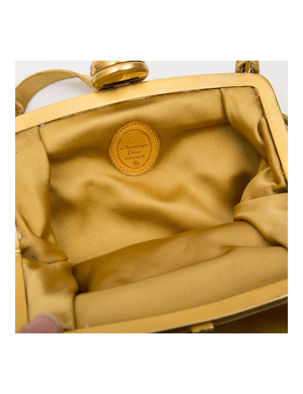Mini sac du soir CHRISTIAN DIOR en satin duchesse ocre jaune