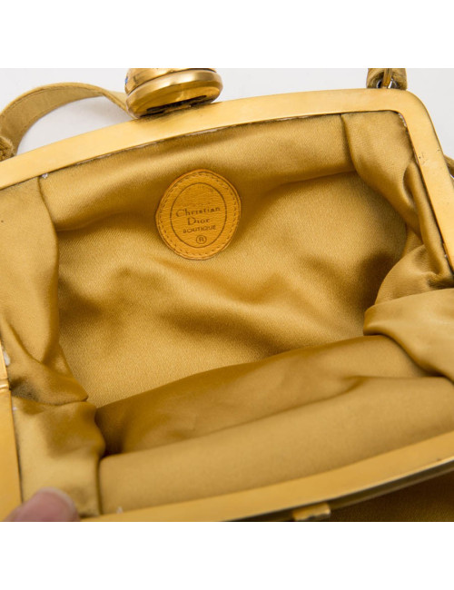 Mini sac du soir CHRISTIAN DIOR en satin duchesse ocre jaune