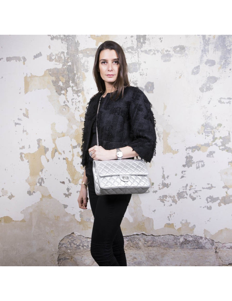 Sac timeless CHANEL cuir argent 