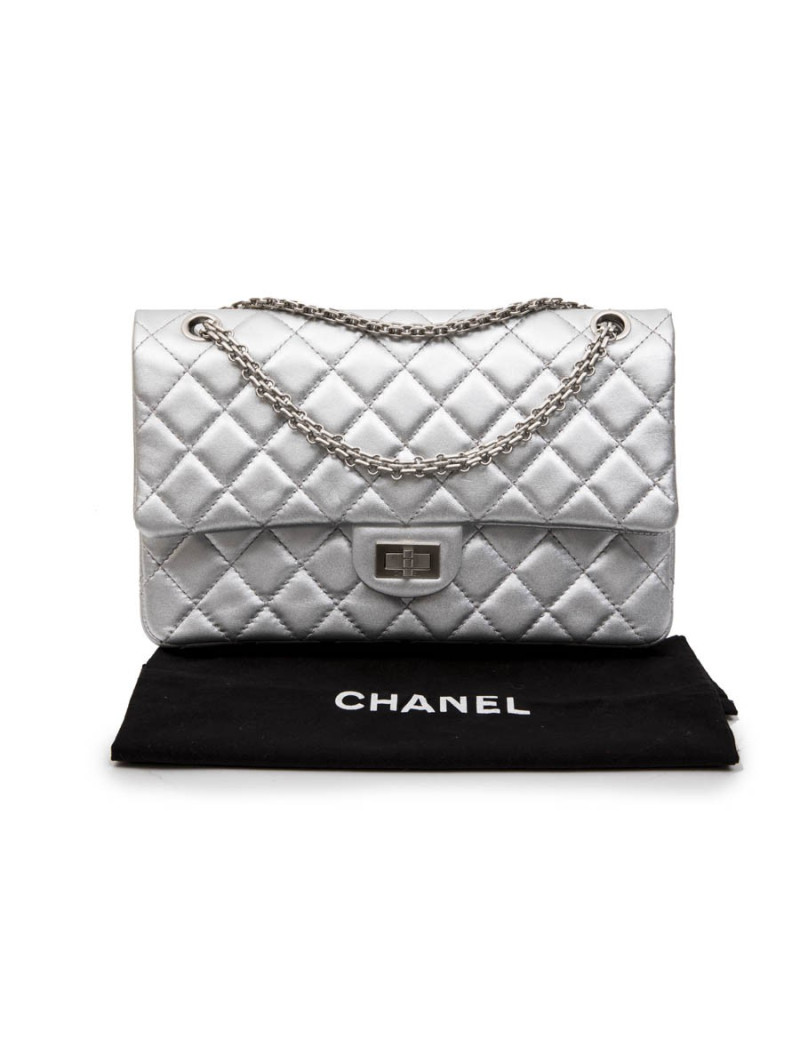 Sac timeless CHANEL cuir argent 