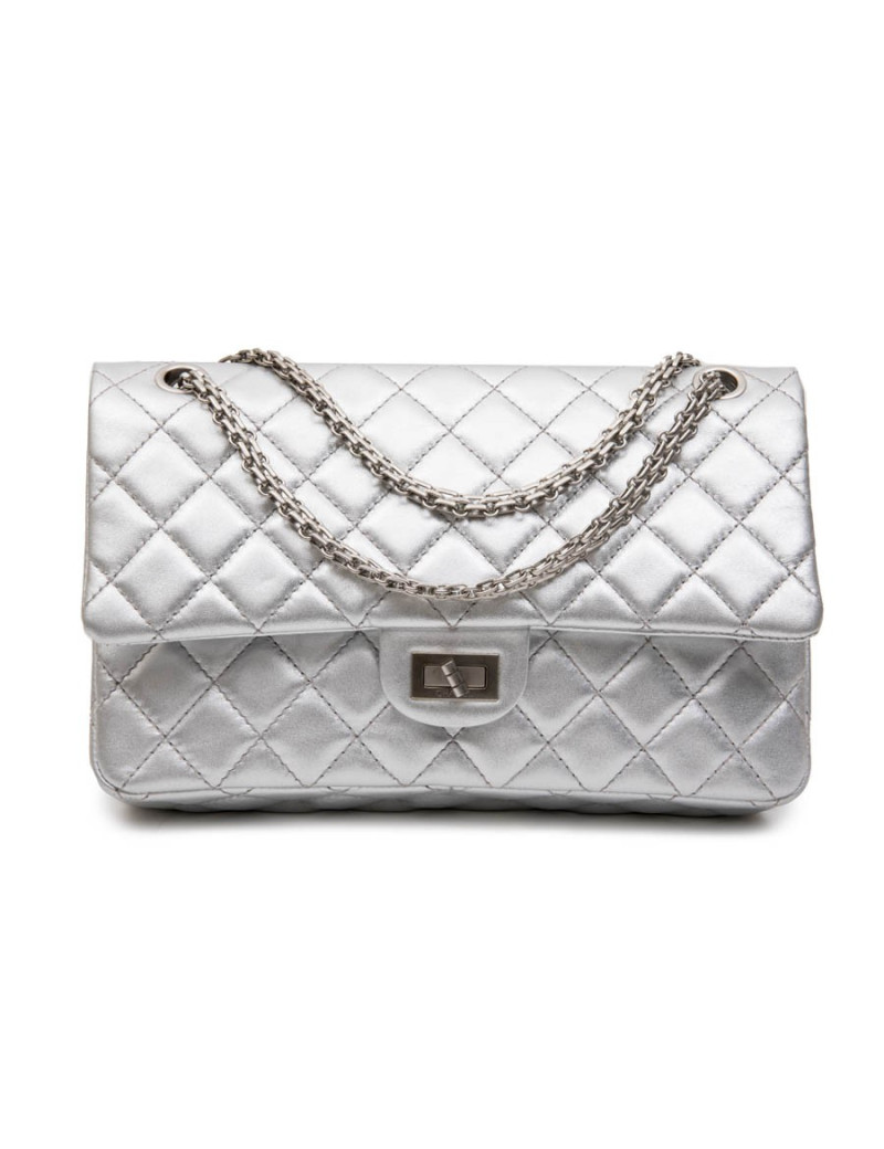 Sac timeless CHANEL cuir argent 