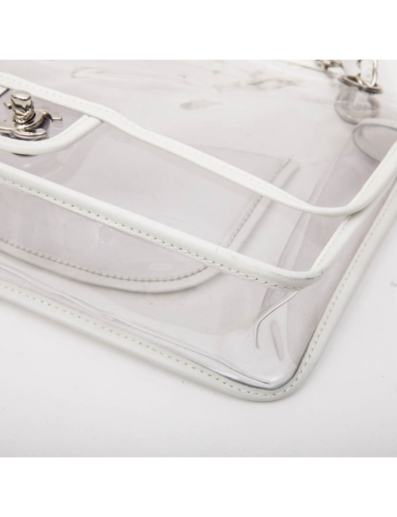 CHANEL Timeless bag in transparent plastic and piping in white lamb leather