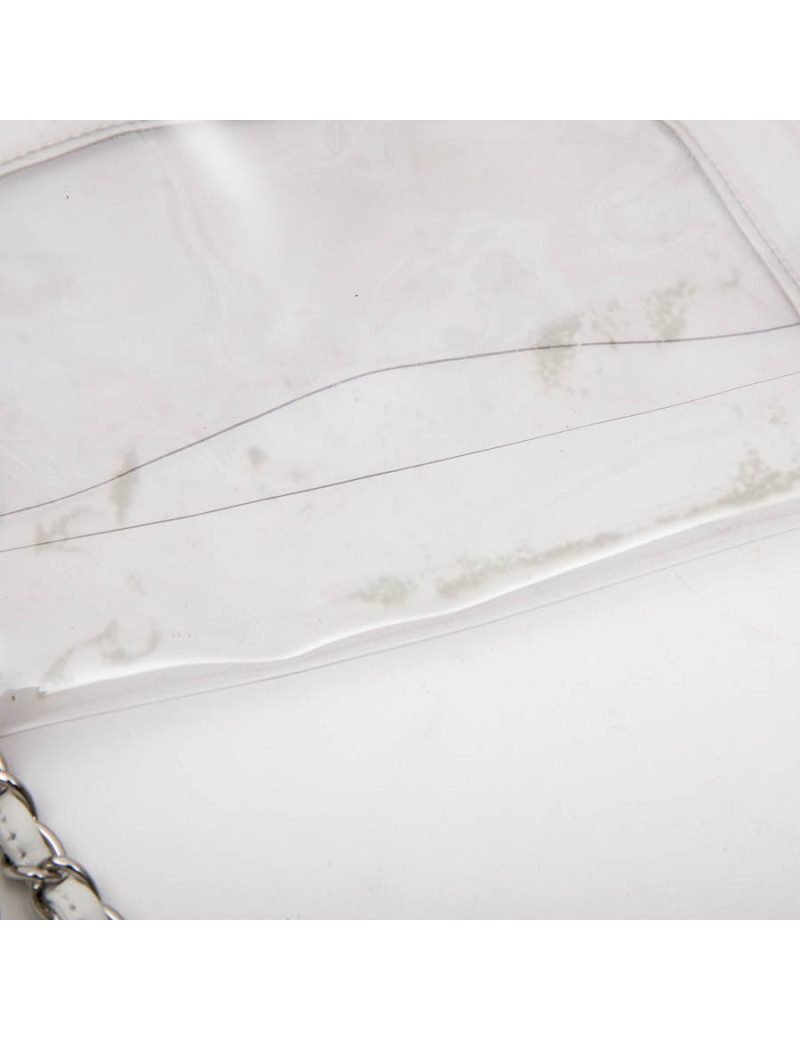CHANEL Timeless bag in transparent plastic and piping in white lamb leather