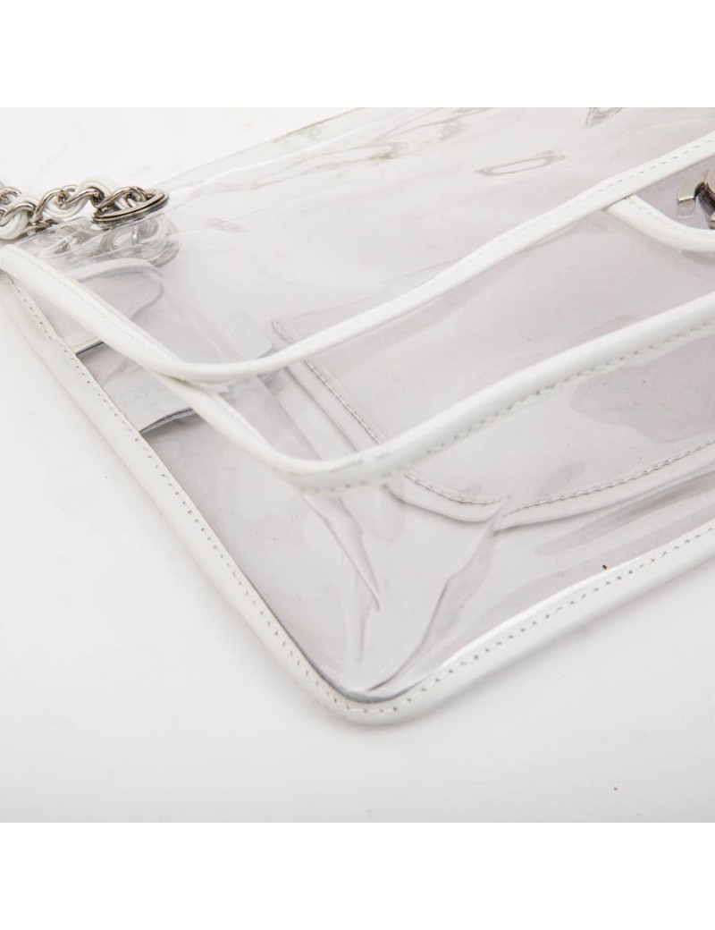 CHANEL Timeless bag in transparent plastic and piping in white lamb leather