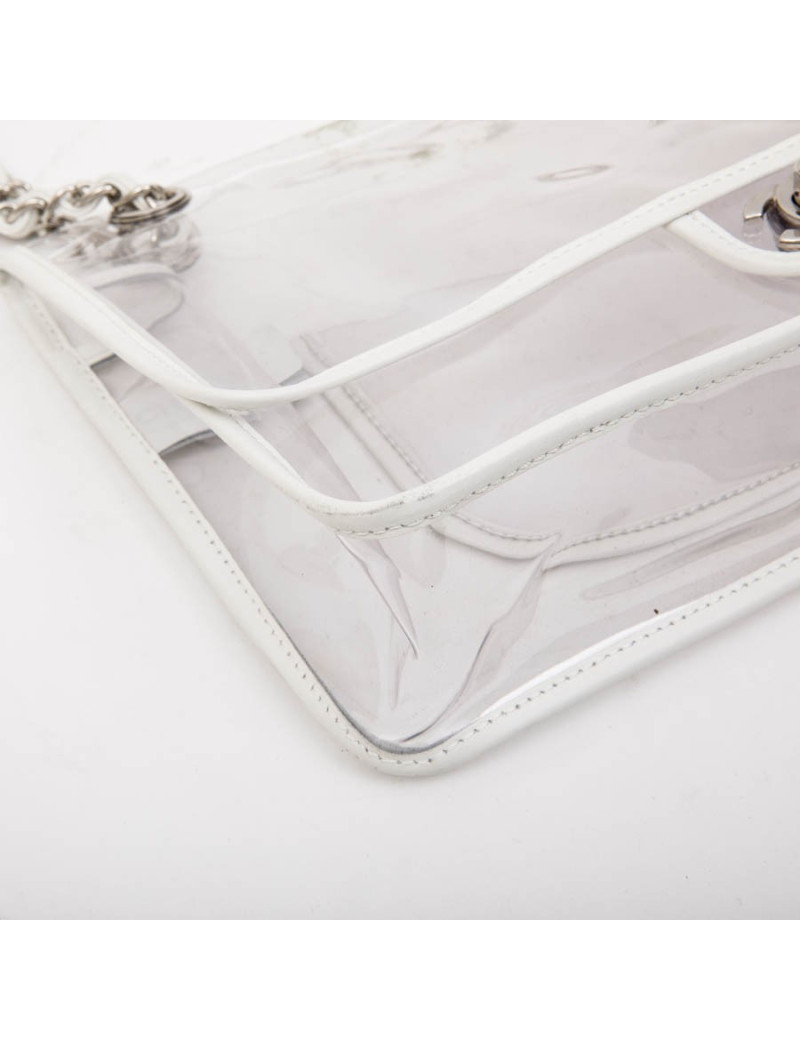 CHANEL Timeless bag in transparent plastic and piping in white lamb leather