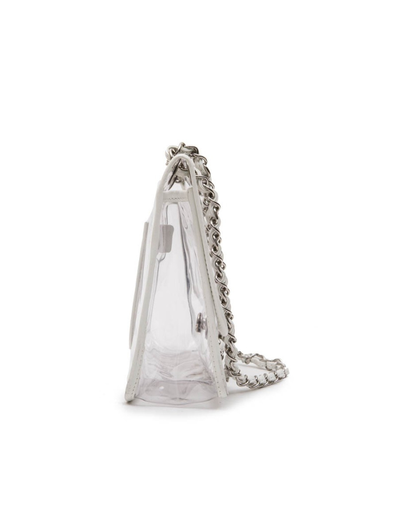 CHANEL Timeless bag in transparent plastic and piping in white lamb leather