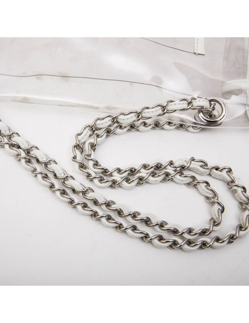 CHANEL Timeless bag in transparent plastic and piping in white lamb leather