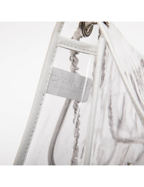 CHANEL Timeless bag in transparent plastic and piping in white lamb leather