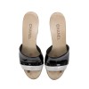 CHANEL clogs mules in wood and light gray patent leather size 37.5
