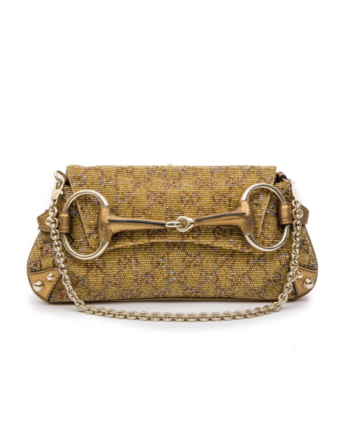 Sac GUCCI brodé perles et monogram boucle Mors
