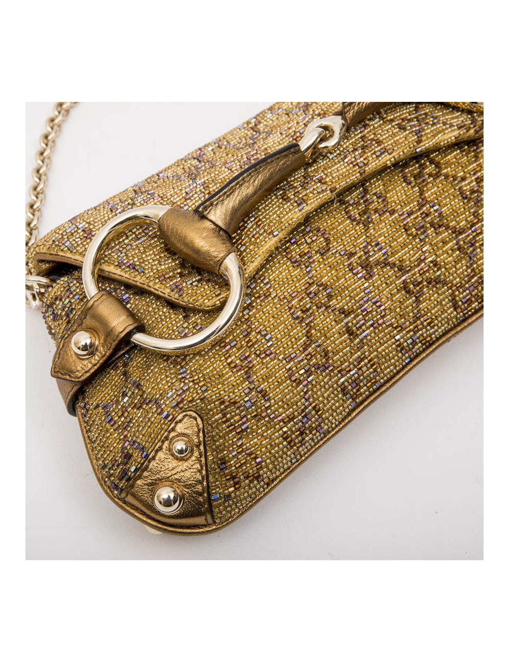 Sac GUCCI brodé perles et monogram boucle Mors