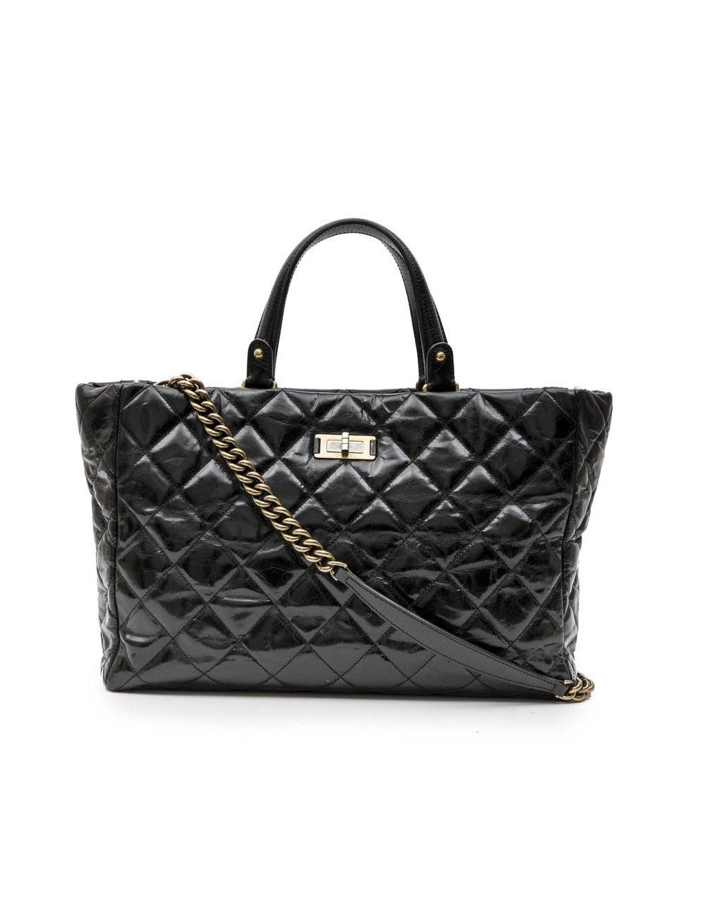 Sac cabas CHANEL cuir vieilli noir