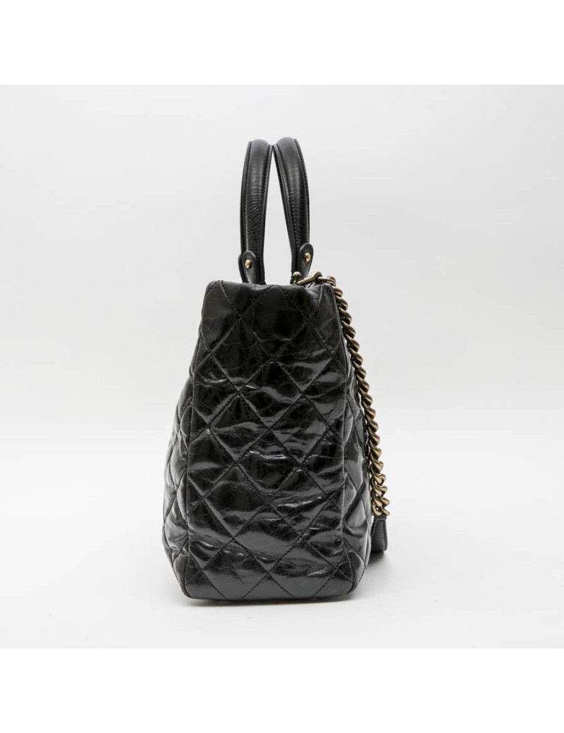 Sac cabas CHANEL cuir vieilli noir