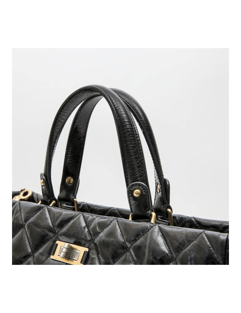Chanel black aged leather tote bag