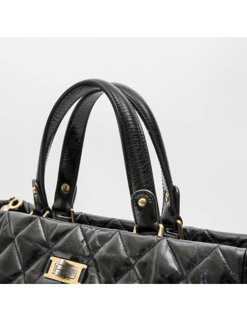 Chanel black aged leather tote bag