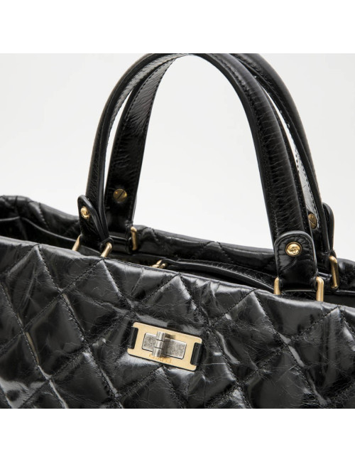 Sac cabas CHANEL cuir vieilli noir