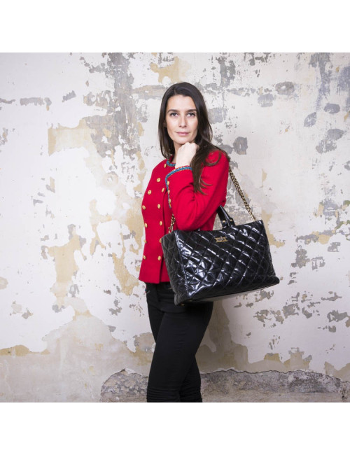 Sac cabas CHANEL cuir vieilli noir