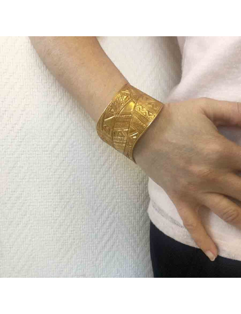 Manchette YSL YVES SAINT LAURENT Vintage en métal doré mat