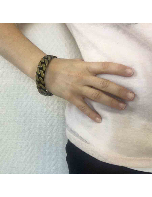 Bracelet CHANEL en métal motif chaine dorée et noire