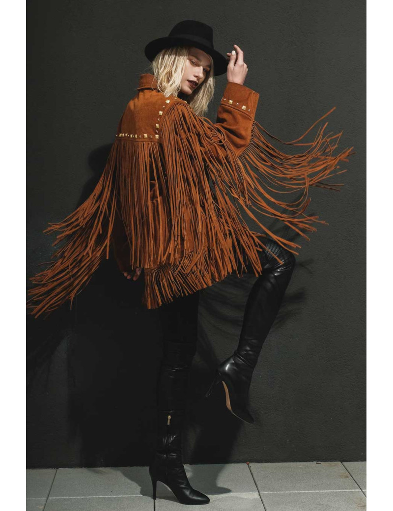 Veste Madame L Vintage à franges suede marron
