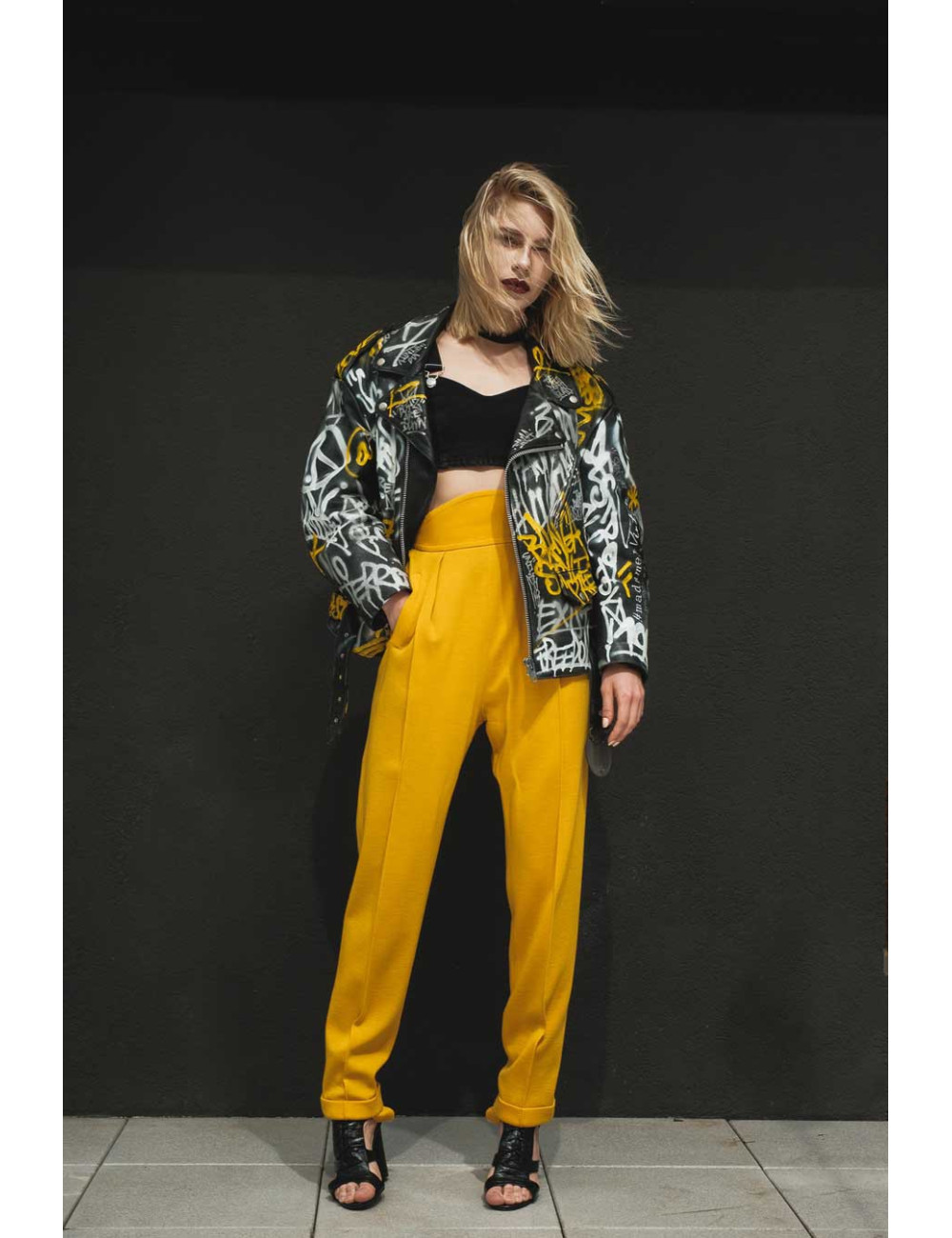 Veste PerfectoMadame L Vintage Graffitti jaune