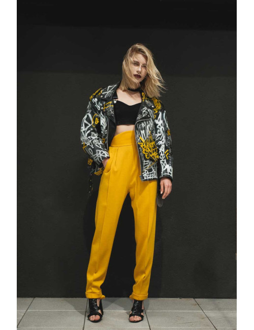 Veste PerfectoMadame L Vintage Graffitti jaune