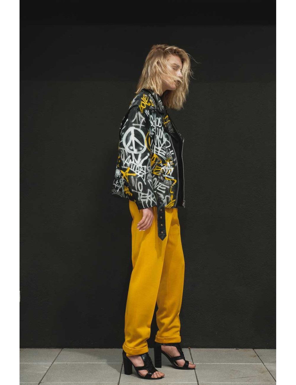 Veste PerfectoMadame L Vintage Graffitti jaune