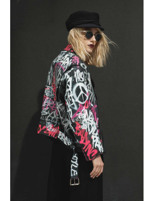 Veste Perfecto Madame L Vintage graffitti rose