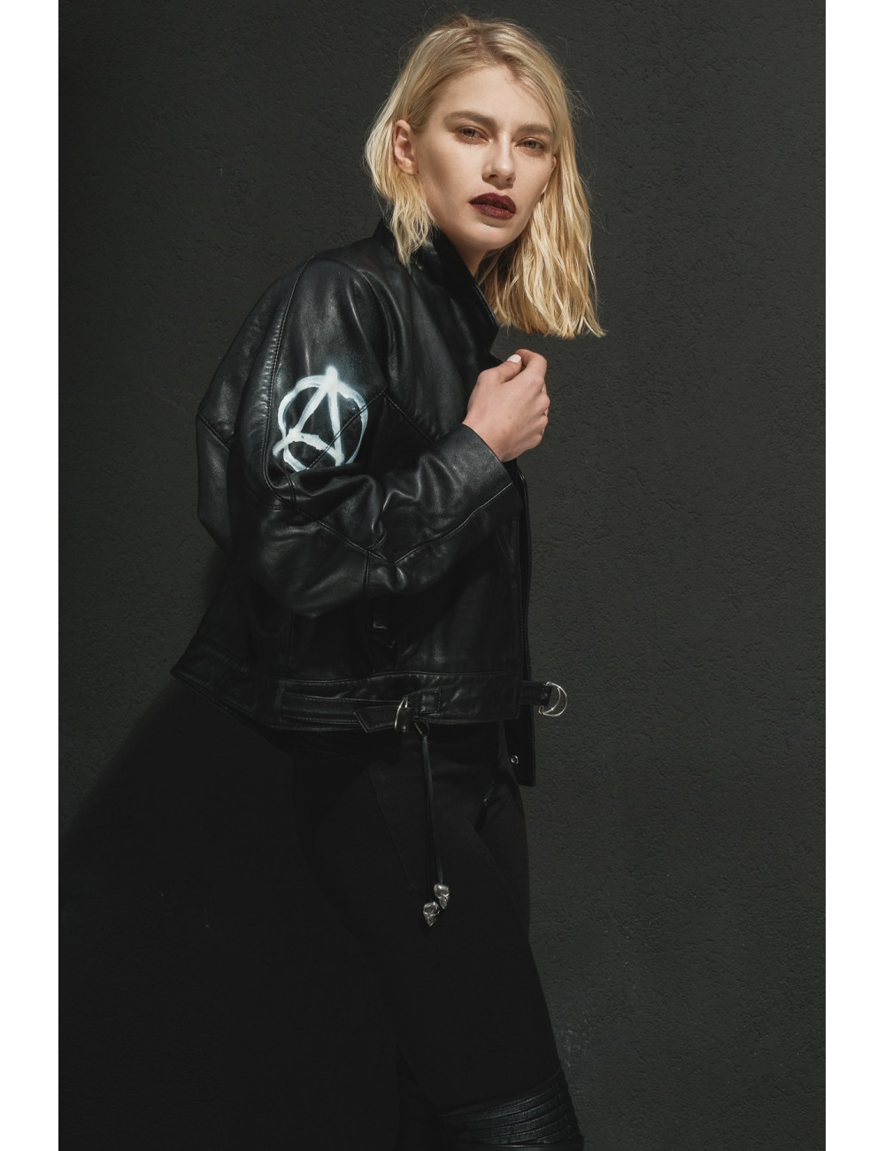 Veste Madame L Vintage cuir noir 