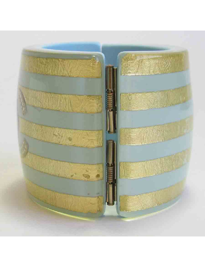 CHANEL cuff bracelet in skye blue resin and 5 stripes in gold leaf incrusted