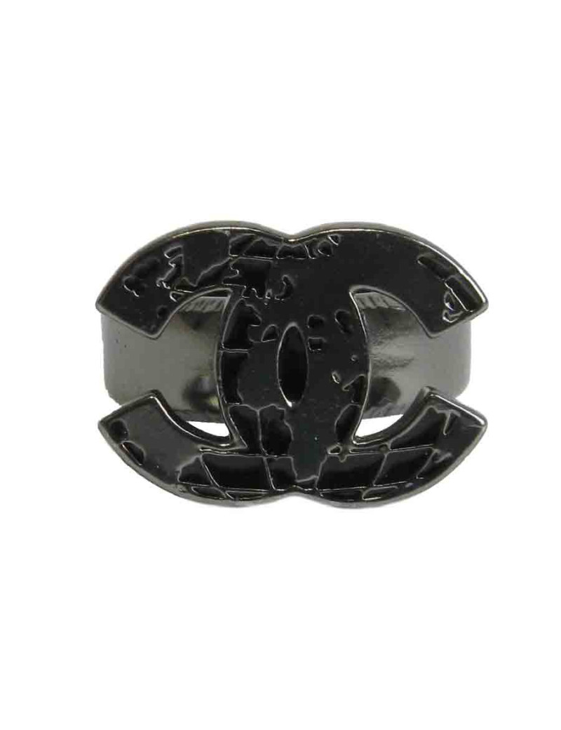 Bague CHANEL T52 CC métal noir