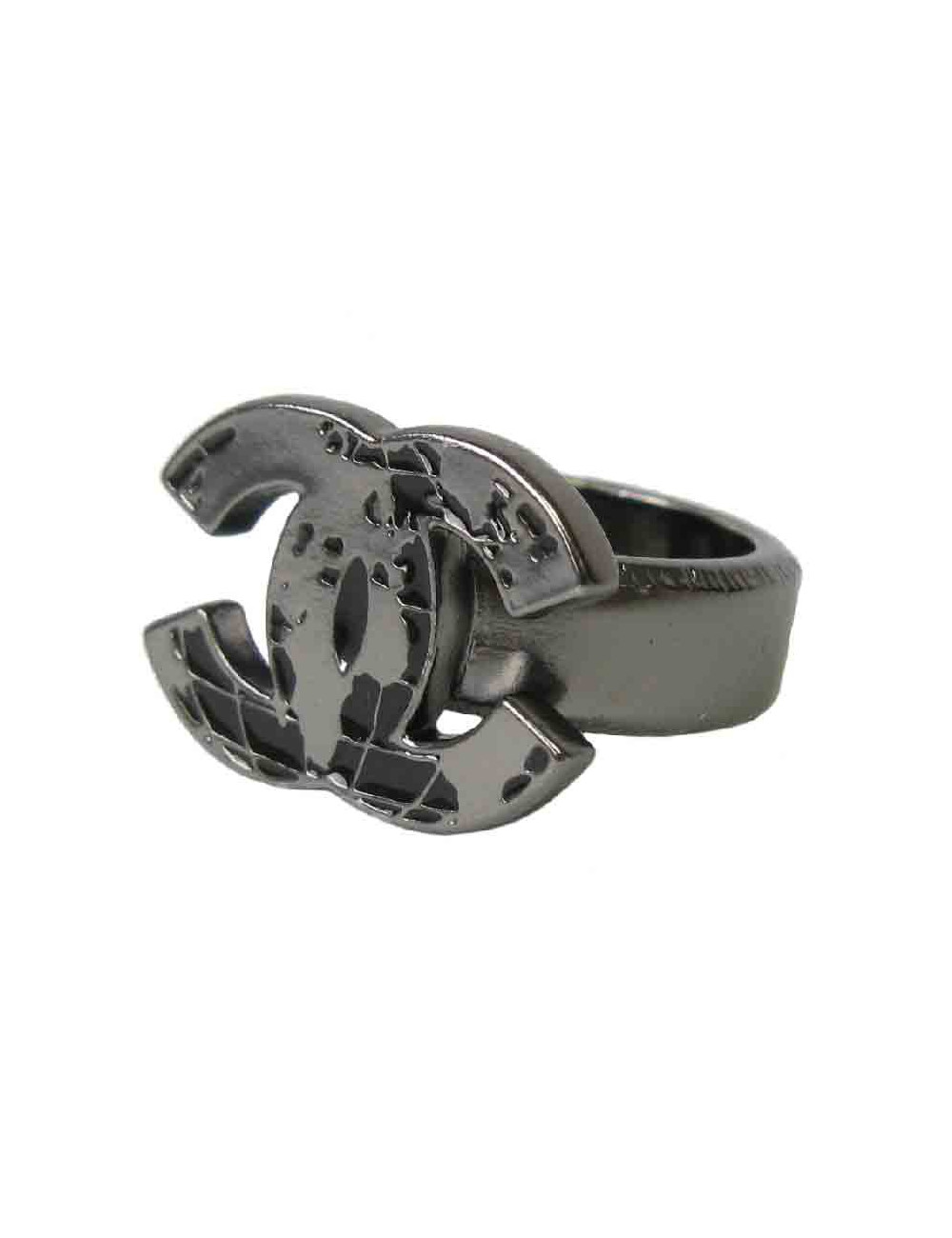 CHANEL CC world map ring in ruthenium size 52FR