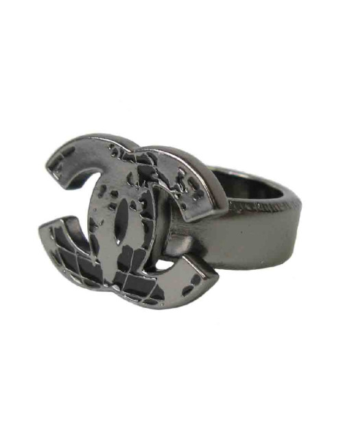 CHANEL CC world map ring in ruthenium size 52FR