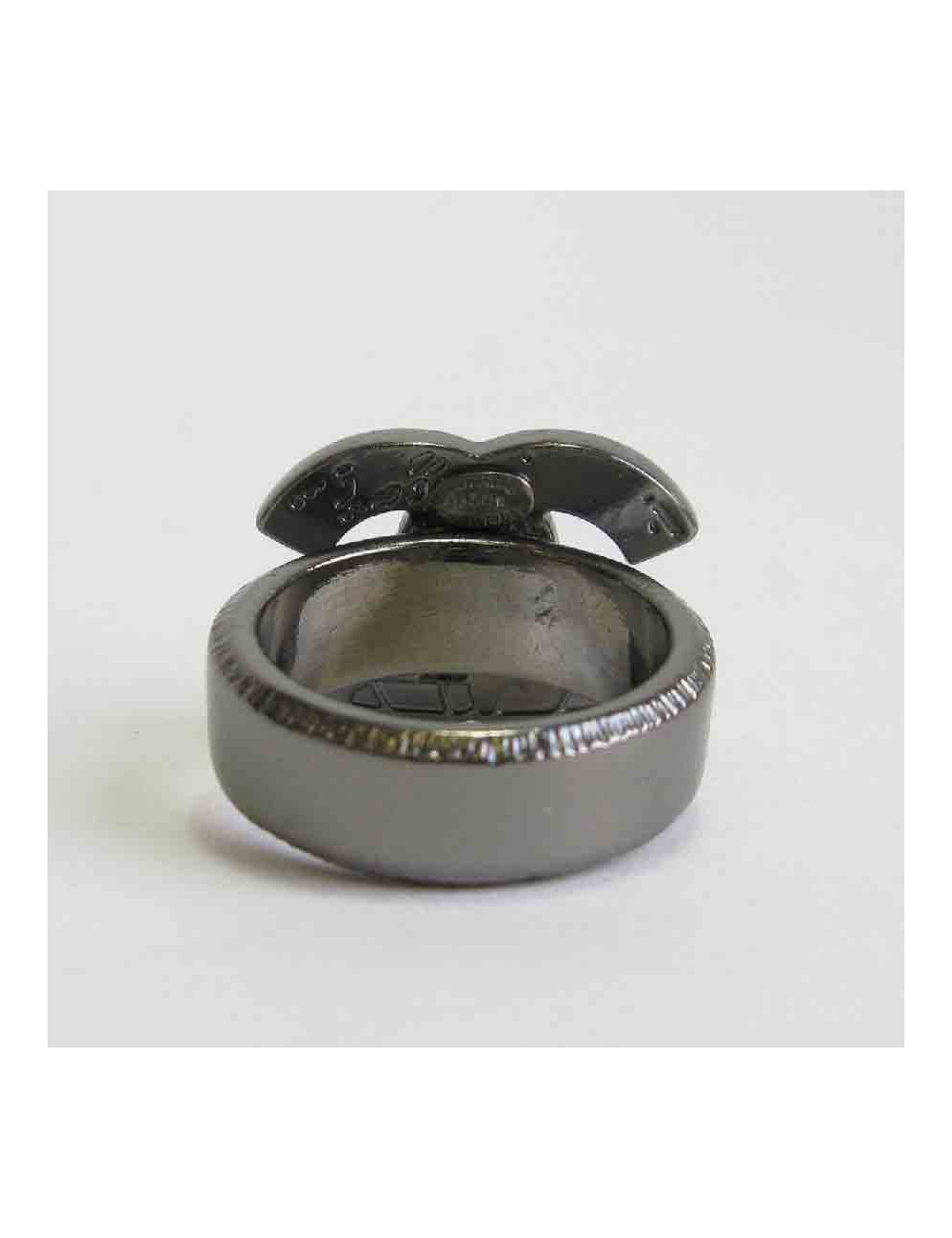 CHANEL CC world map ring in ruthenium size 52FR