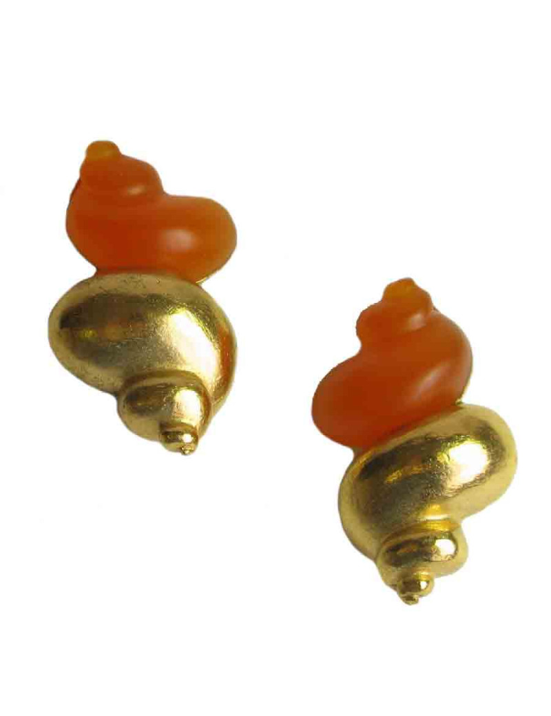 CHRISTIAN DIOR vintage clip-on earrings in gilt metal and orange plexi