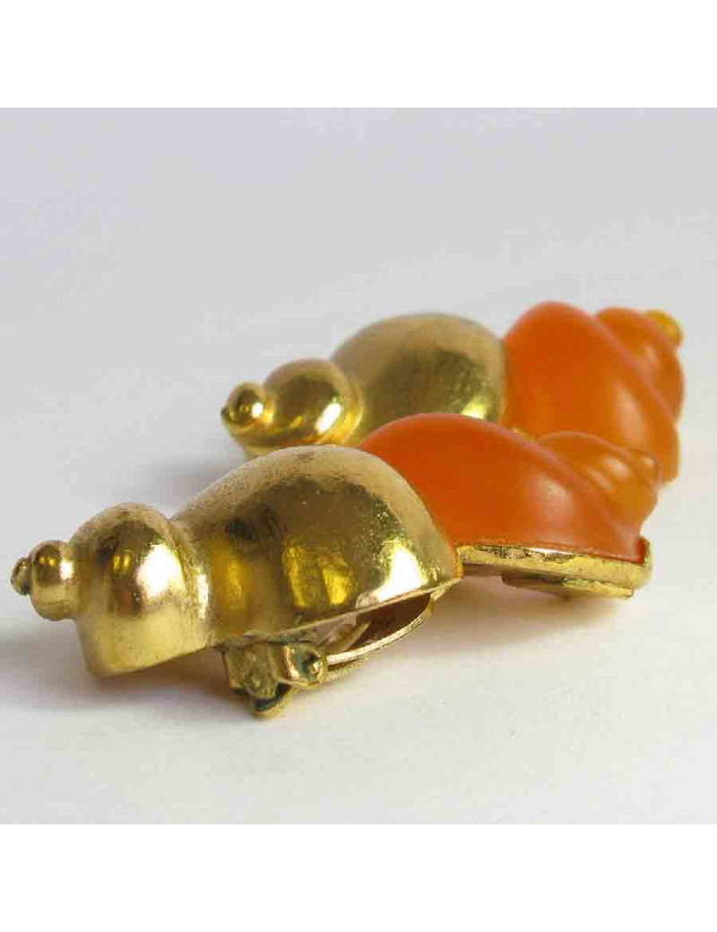 CHRISTIAN DIOR vintage clip-on earrings in gilt metal and orange plexi