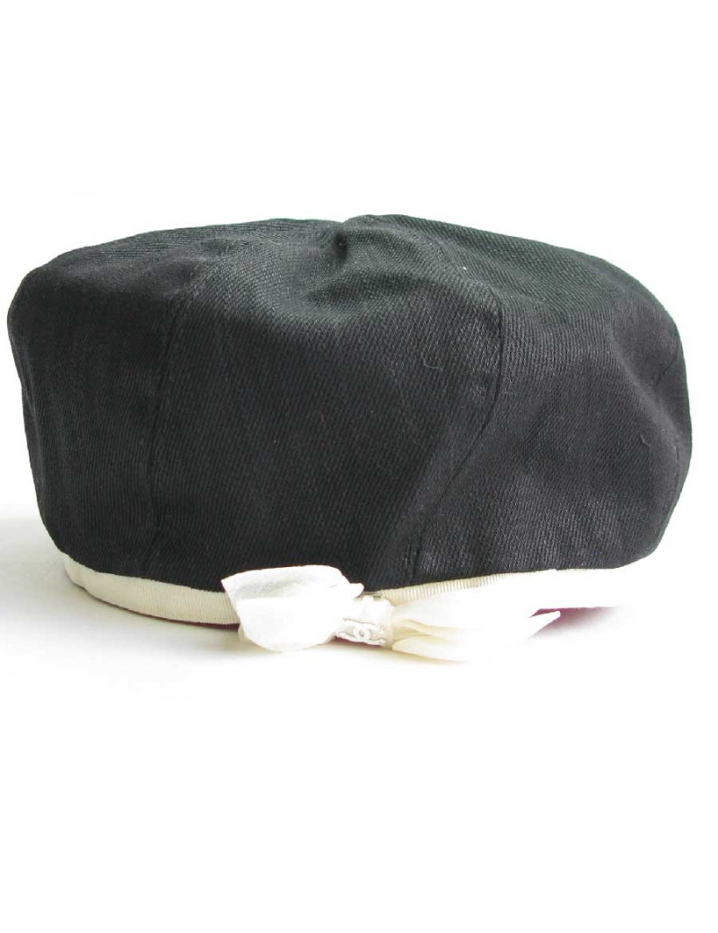 Beret T 58 CHANEL  coton noir et liseret blanc et noeud écru
