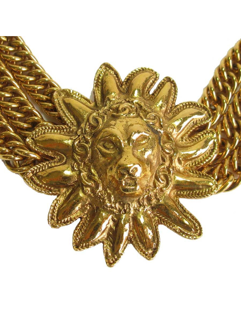 Collier ras de cou CHANEL tête de Lion vintage en métal doré