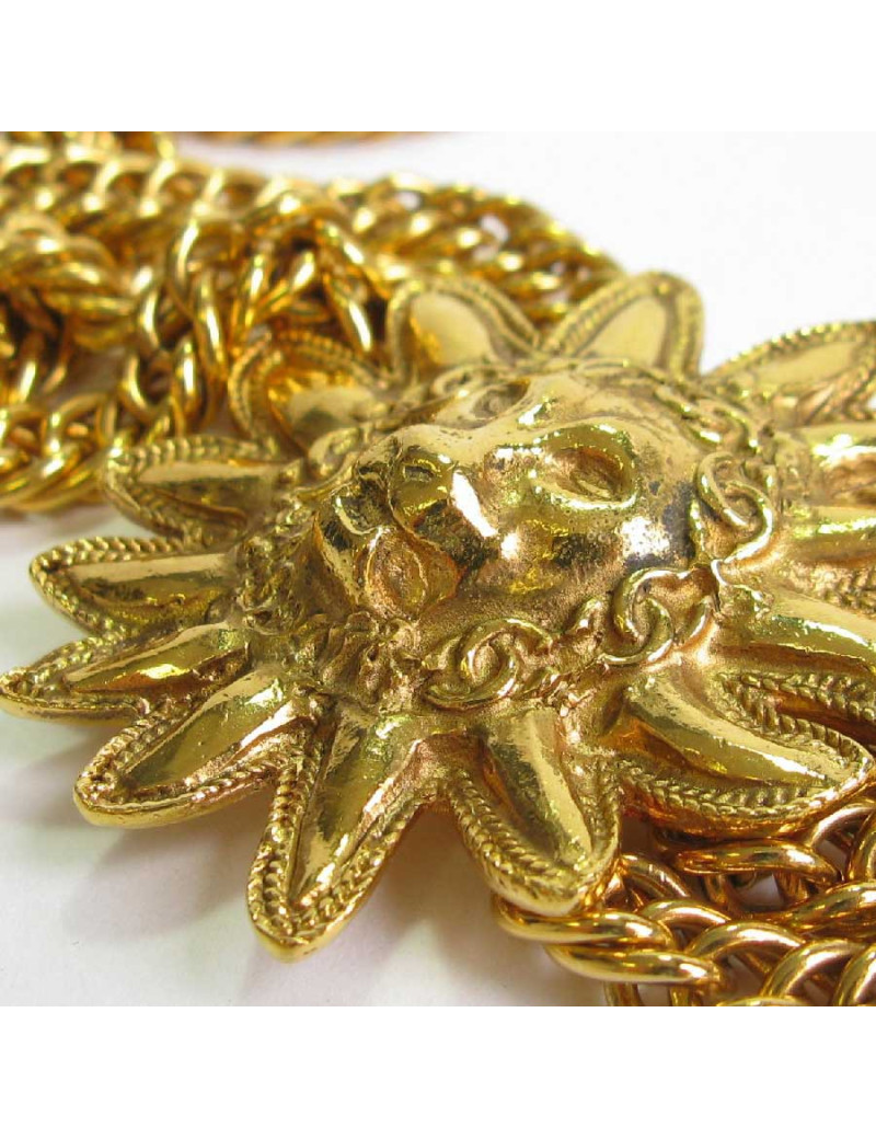 Collier ras de cou CHANEL tête de Lion vintage en métal doré