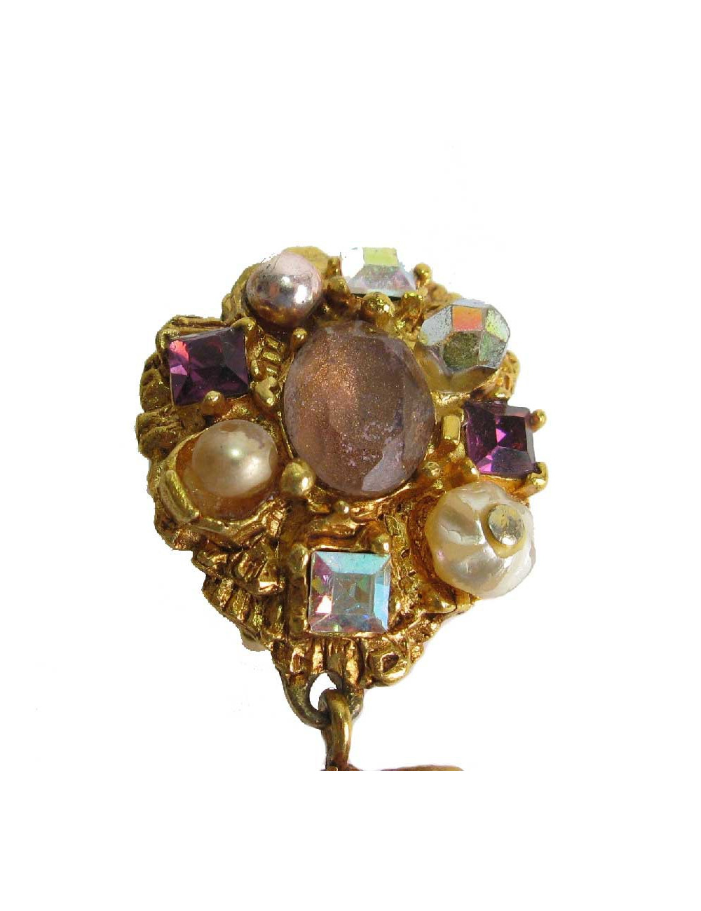 Boucles d'oreille clips CHRISTIAN LACROIX pendantes en métal doré et pierres fantaisies