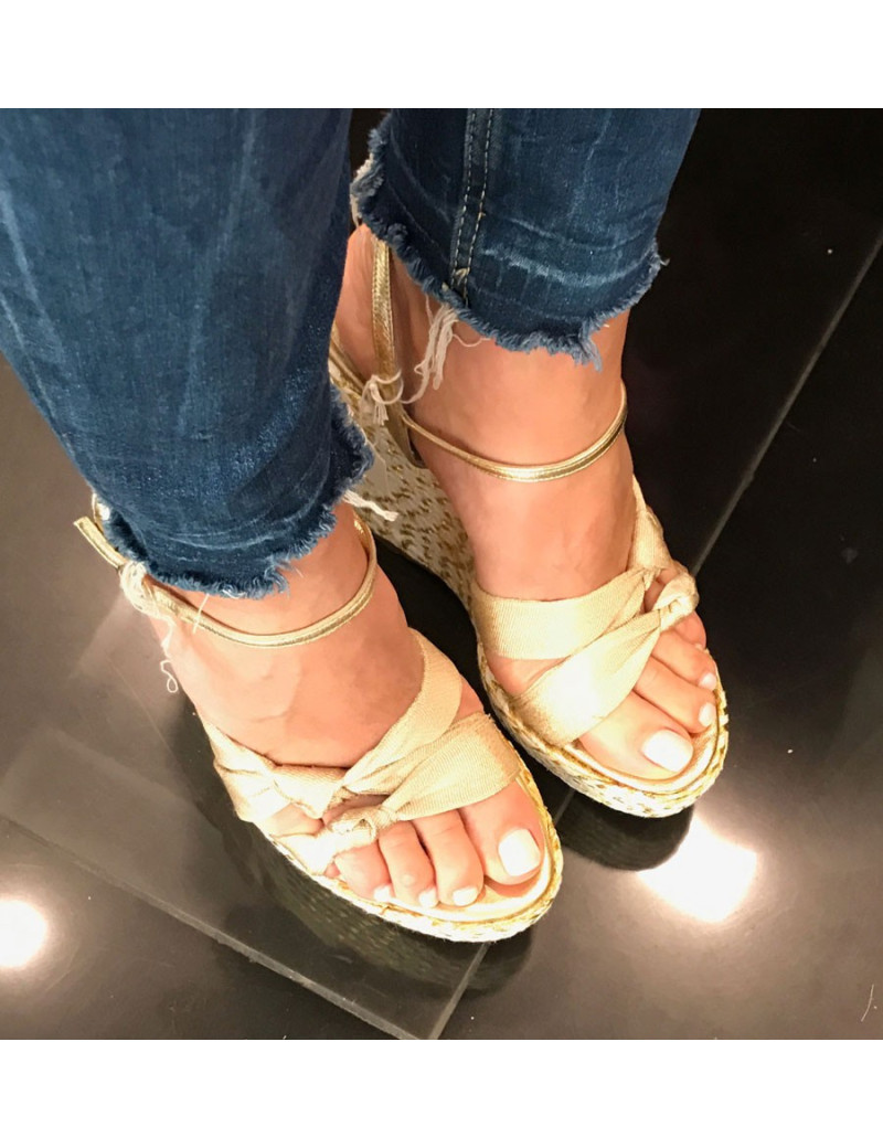 sandales compensées SERGIO ROSSI T 38 cordes dorées