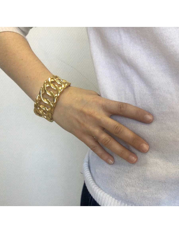 CHANEL vintage cuff bracelet in gilt metal braided chain 2