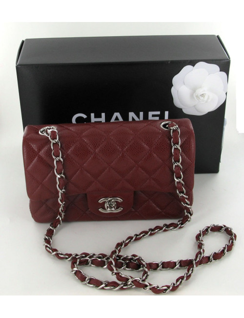sac Mademoiselle CHANEL PM cuir grainé bordeaux